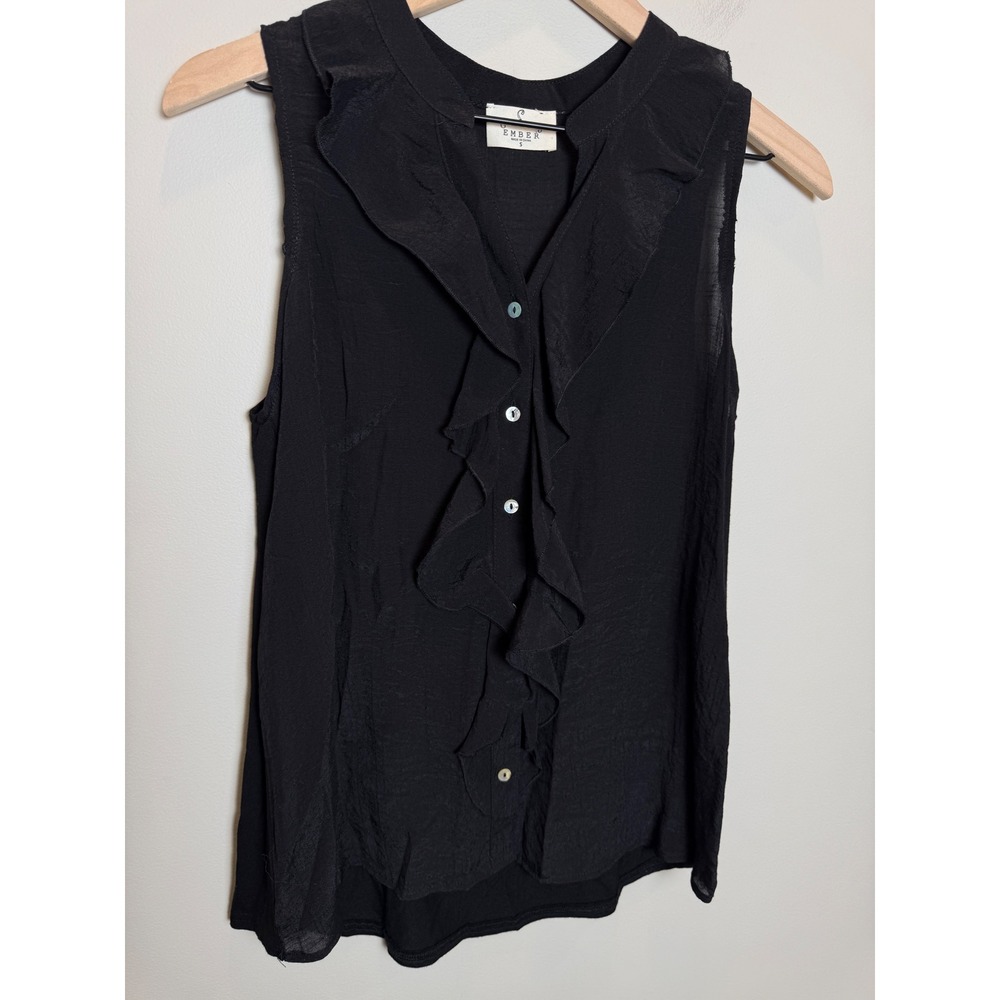 Ember S Black Ruffle Sleeveless Blouse Top Romantic Dark Goth Office Victorian